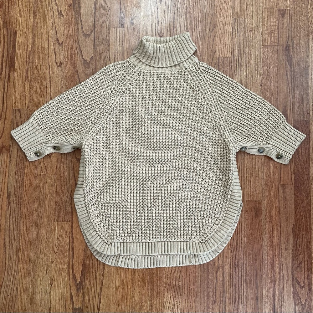 J. Crew Turtleneck cotton poncho in Sandy Beach sweater size S/M - Picture 3 of 16